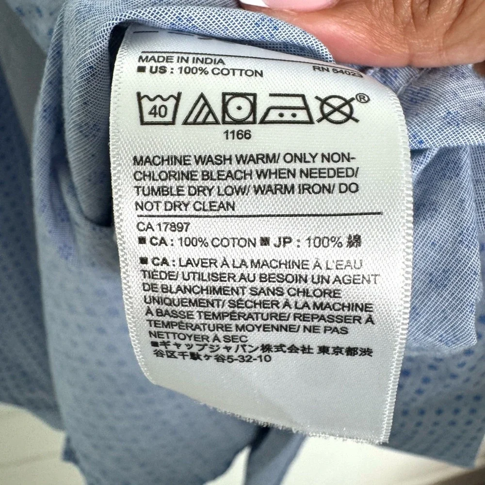Banana Republic Button Down Mens XL Blue Untucked Fit Organic Cotton Micro Print